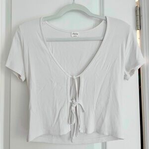 Aritzia White Tie Front Crop T-Shirt